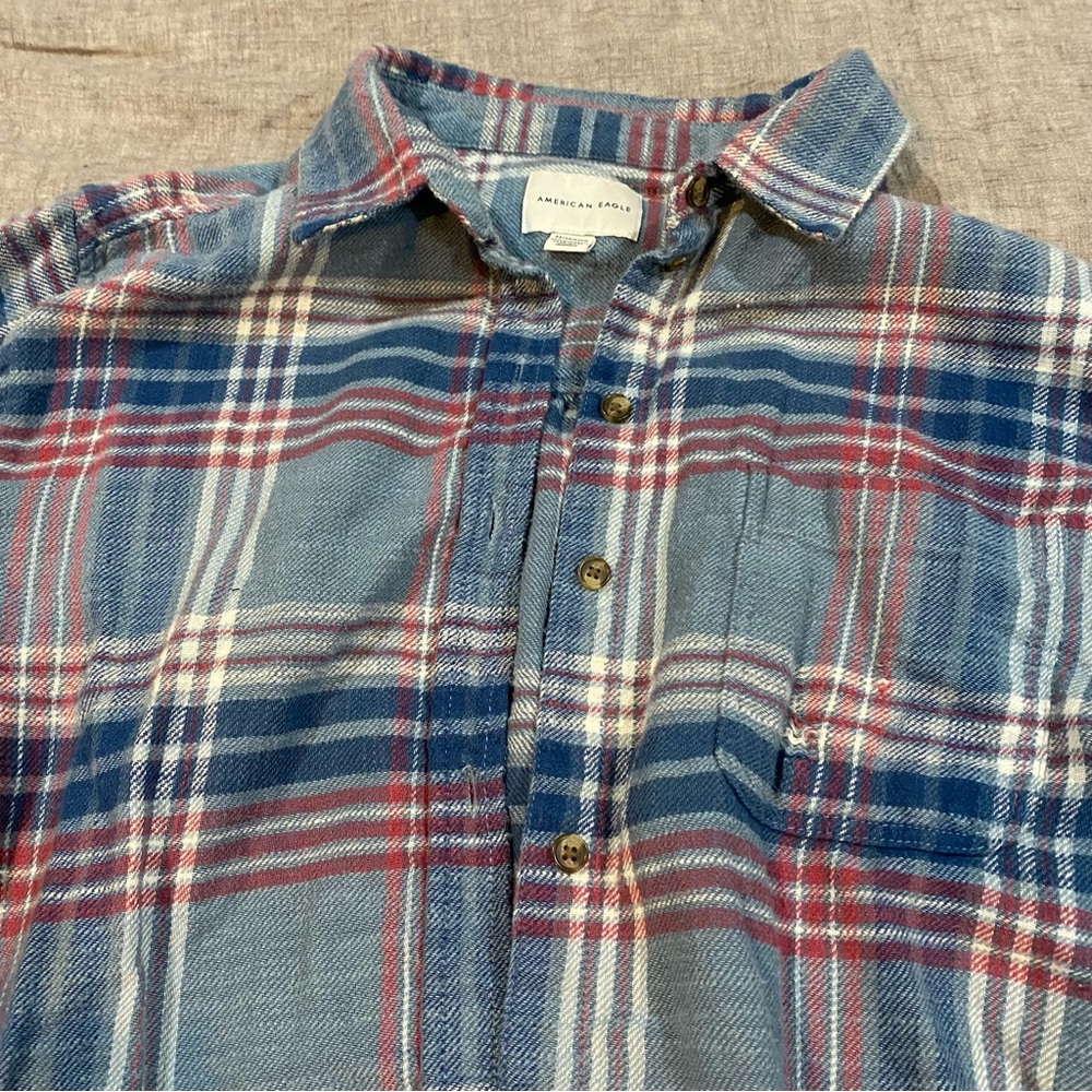 American Eagle Blue Button Down Flannel Size XS - Picture 10 of 15